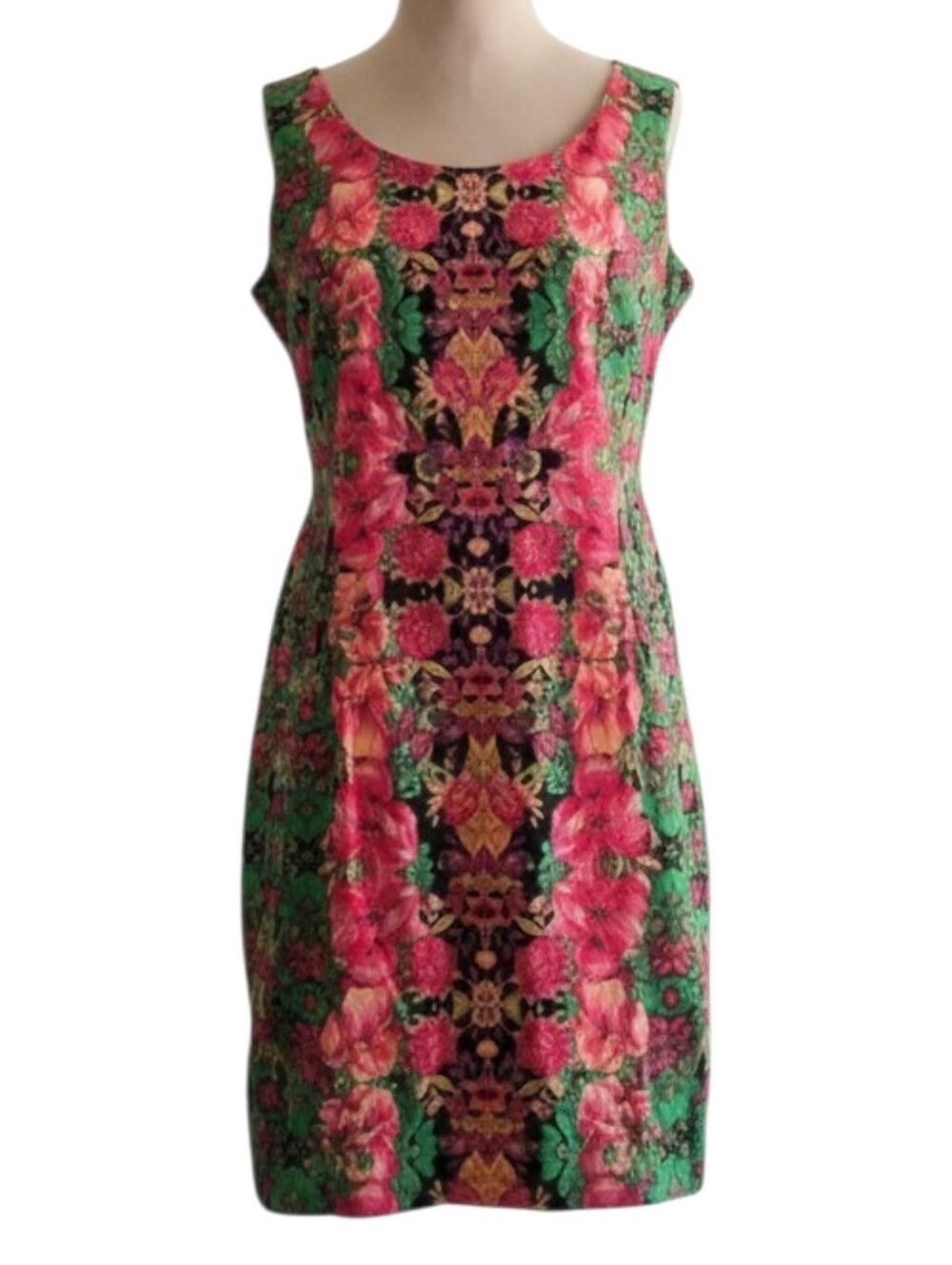 Pink Green and Yellow Floral Sleeveless Shift Dress by R & K Originals Size 12